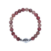 Pink Coral Jade Stone Silver Kodi and Bali Beads Stretch Bracelet